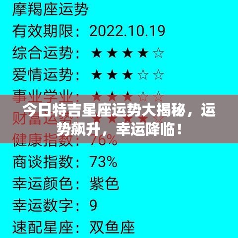 今日特吉星座运势大揭秘，运势飙升，幸运降临！