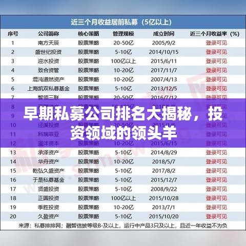 早期私募公司排名大揭秘，投资领域的领头羊