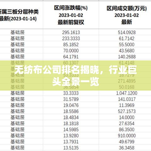 无纺布公司排名揭晓，行业巨头全景一览