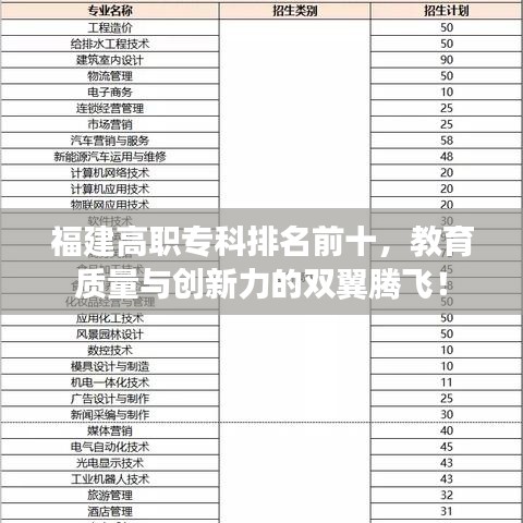 福建高职专科排名前十，教育质量与创新力的双翼腾飞！