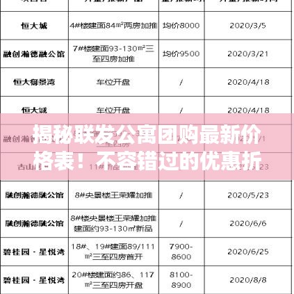 揭秘联发公寓团购最新价格表！不容错过的优惠折扣！